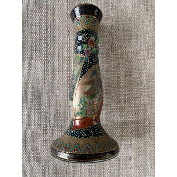 SATSUMA, VINTAGE HAND PAINTED, CANDLE HOLDERS - Picture 2 of 10